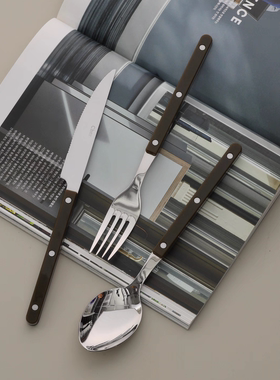 【韩国原单】韩式Cher刀叉勺食品级304不锈钢夹柄西餐3件套小酒馆