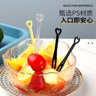 一次性水果叉加厚塑料透明水果签月饼酒吧KTV蛋糕店家用D2