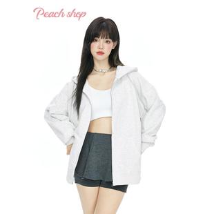 时髦日系外套 简约纯色休闲拉链卫衣bf宽松男女情侣款 Peach Shop