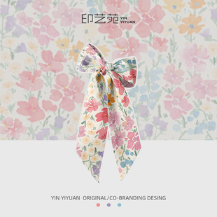 印艺苑联名粉嫩碎花长条丝巾女2025新款系脖高级感流行发带绑包