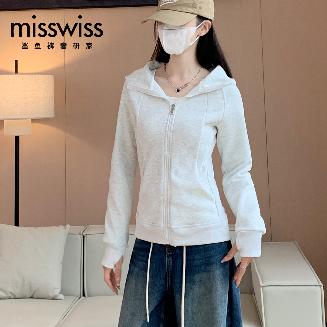 MissWiss（服饰）女式连帽卫衣女修身长袖秋冬季开衫运动拉链外套