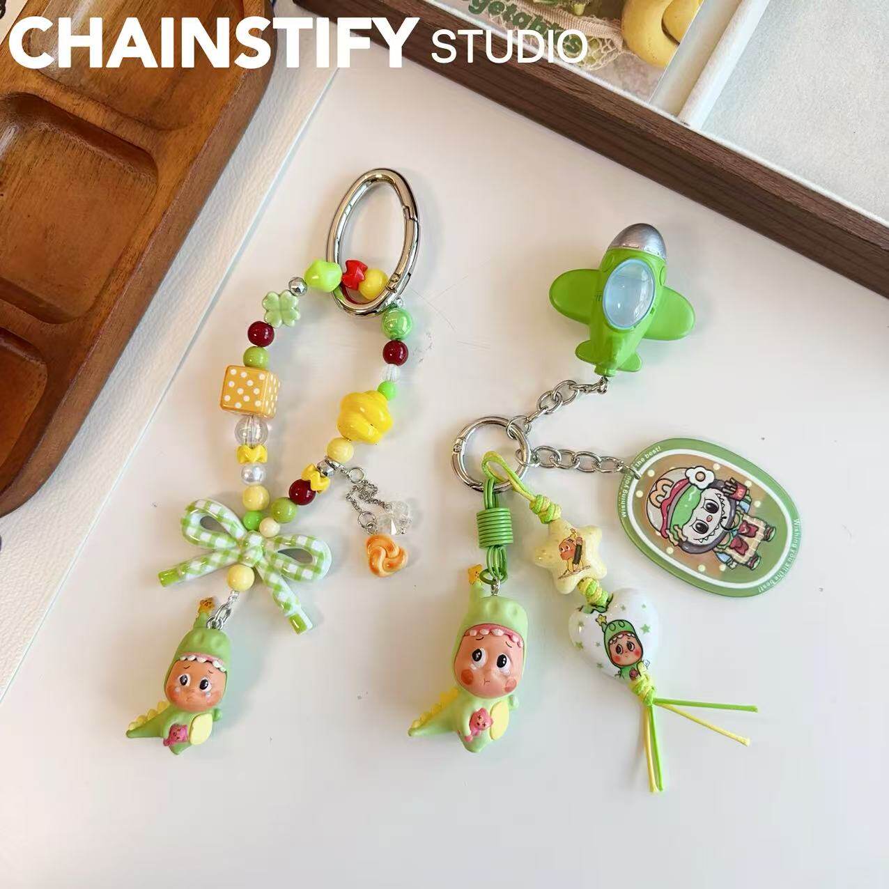 新款pop星星人改娃手机链多巴胺绿色可爱卡通手机挂绳串珠挂件