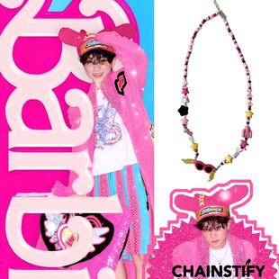 汪苏泷同款 项链粉色多巴胺串珠颈链女甜酷辣妹锁骨链演唱会应援