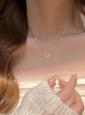 钛钢不褪色猫眼石蝴蝶项链