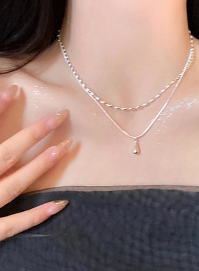 银色双层水滴项链锁骨链