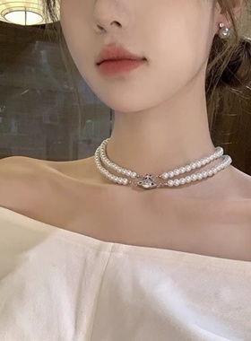 西太后双层珍珠项链锁骨链
