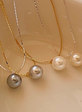 施家单颗珍珠吊坠项链钛钢不褪色