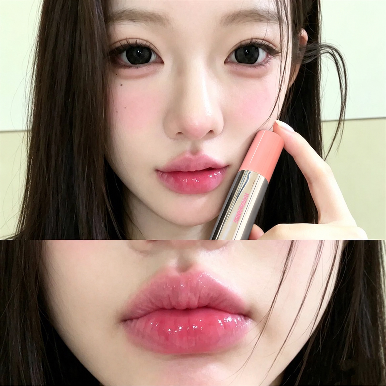 嫩妹色空气唇泥蔷薇粉玫红蜜桃色韩系女团色细闪口红唇油小众唇釉