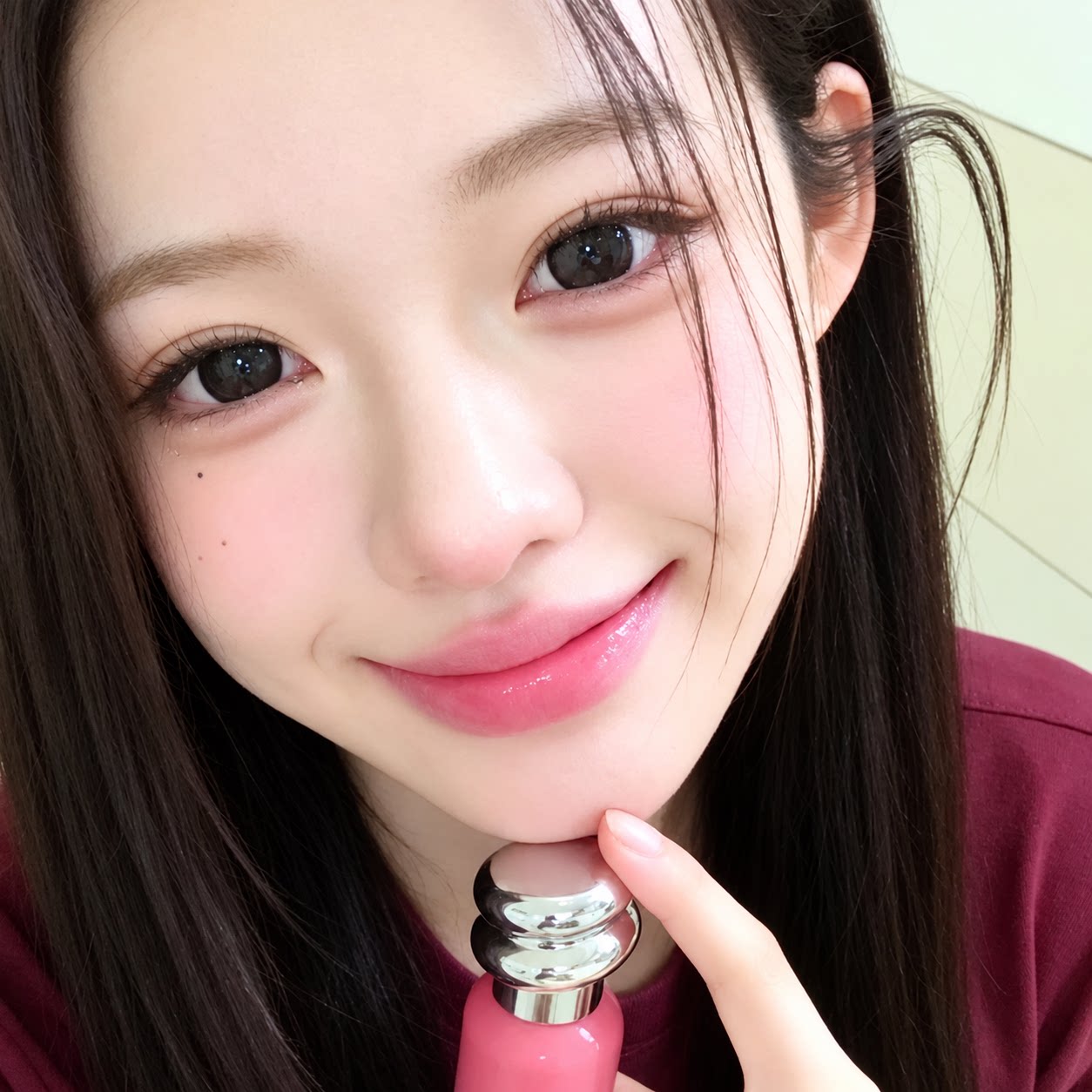 冰透浆果玫粉色唇釉水光镜面低饱和淡颜滋润口红橄榄皮显白嘟嘟唇