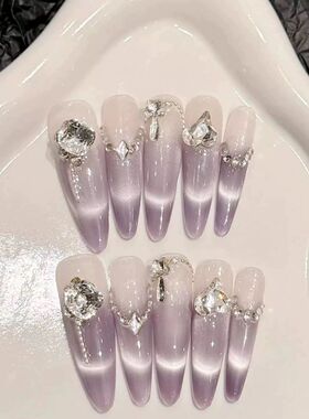 纯手工儿童穿戴甲女童美甲纯手工爆款4.0穿戴甲成品长款高级感猫