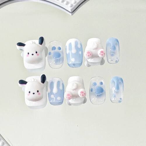 手工穿戴甲浅蓝帕恰狗美