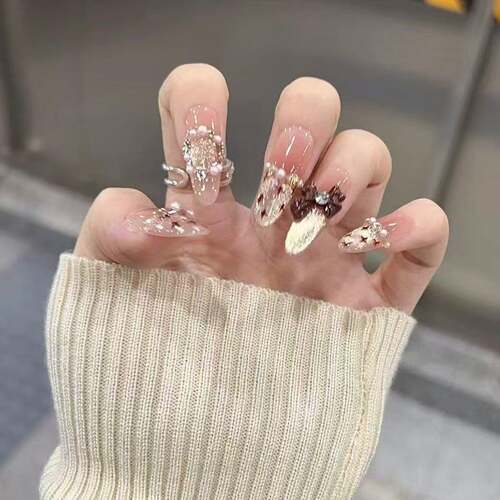 纯手工儿童穿戴甲女童美甲新款秋冬新年爆款立体蝴蝶结红色美甲温
