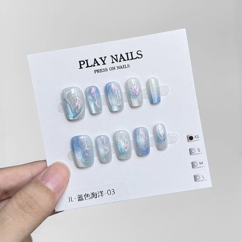 手工穿戴甲片梦幻蓝色海