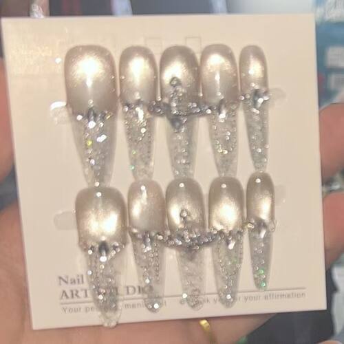 纯手工儿童穿戴甲女童美甲美甲指甲贴片穿戴立体高级猫眼