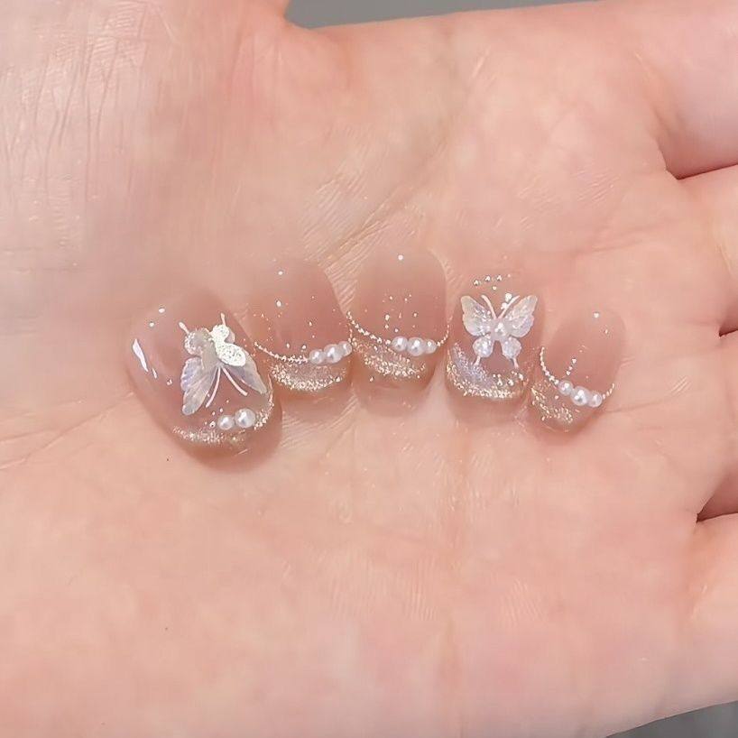 温柔纯手工穿戴甲法式腮