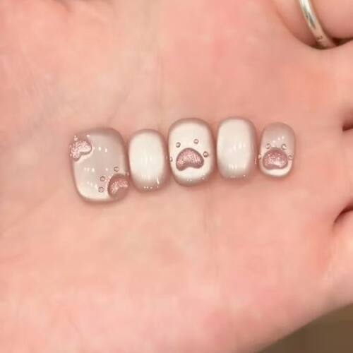 纯手工儿童穿戴甲女童美甲奶冻手工猫眼显白猫爪可爱指甲美甲纯手