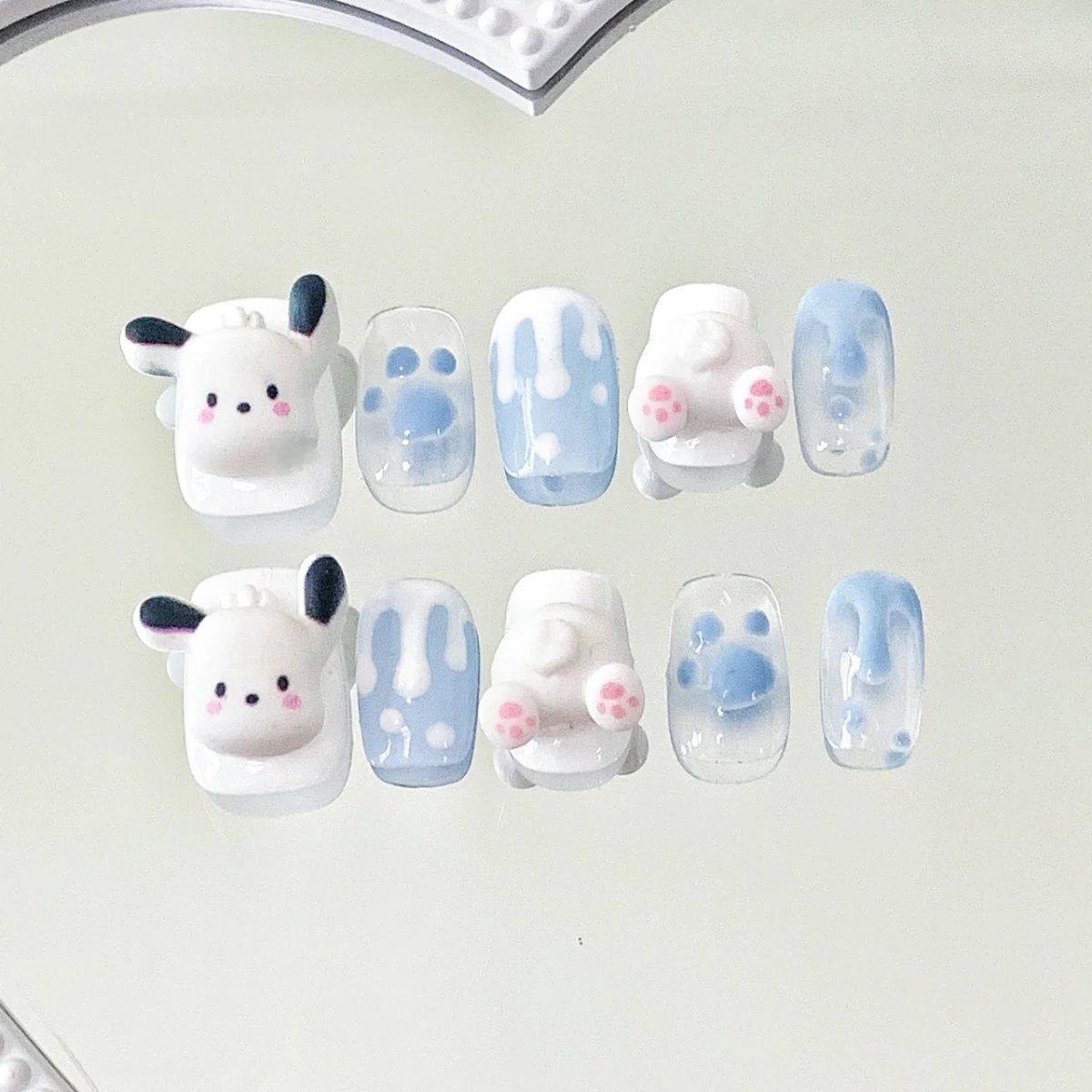 纯手工儿童穿戴甲女童美甲手工穿戴甲浅蓝帕恰狗美甲成品甲贴片高,彩妆/香水/美妆工具,穿戴甲/甲片,淘宝优惠券,粉丝福利购,淘宝优惠卷