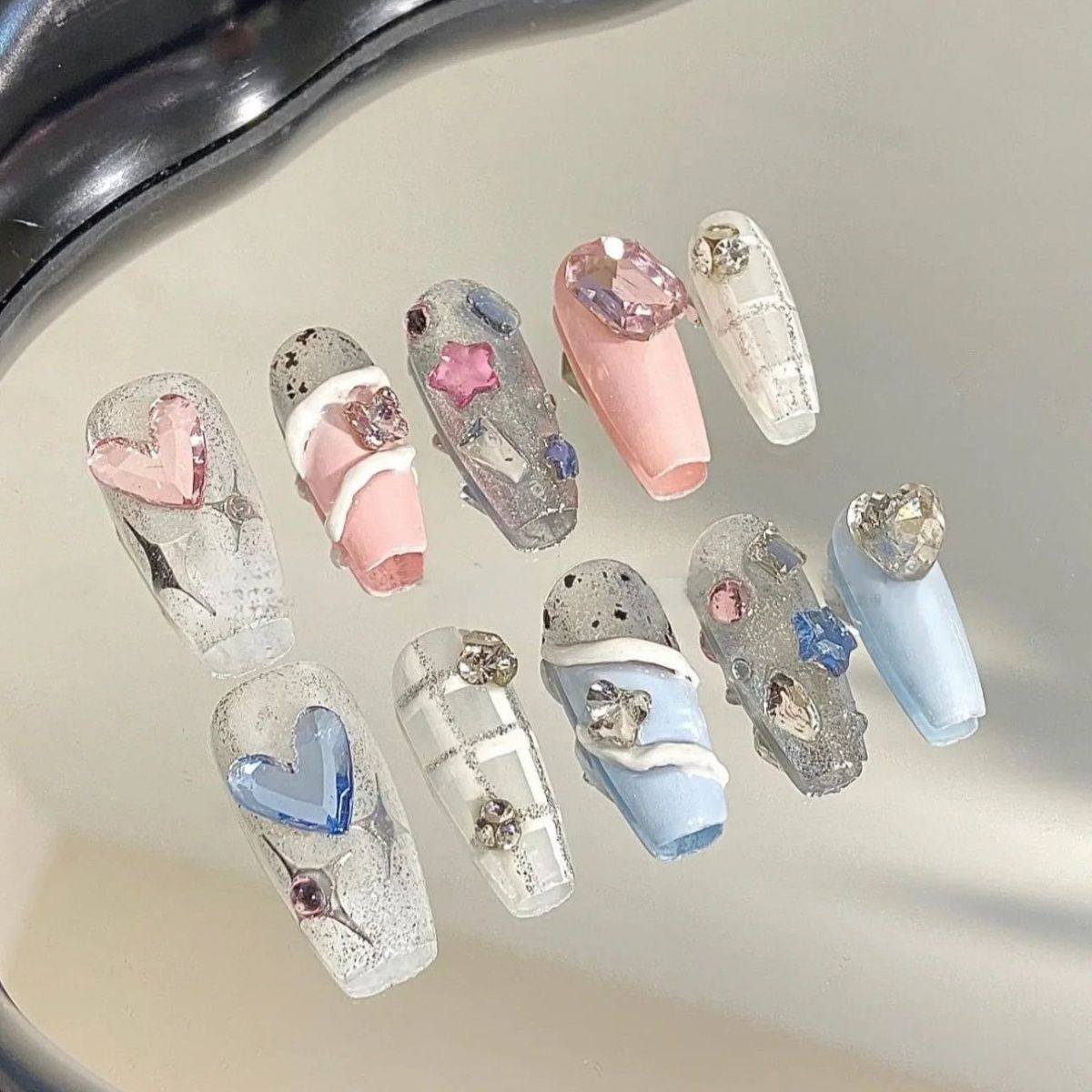 纯手工儿童穿戴甲女童美甲成人通用假指甲美甲贴片甜欲少女长条爱,彩妆/香水/美妆工具,穿戴甲/甲片,淘宝优惠券,粉丝福利购,淘宝优惠卷