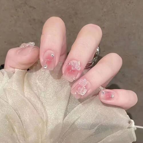 纯手工儿童穿戴甲女童美甲纯手工美甲成品ins极光蝴蝶结山茶花温