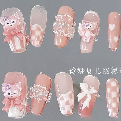 纯手工儿童穿戴甲女童卡通琳娜贝尔的裙摆手工穿戴甲显白可爱