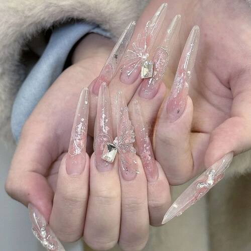 纯手工儿童穿戴甲女童美甲蝴蝶纯手工秋冬穿戴美甲爆闪猫眼气质贴