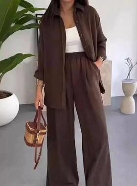 Single breasted back slit wide leg set单排扣后开叉阔腿套装女