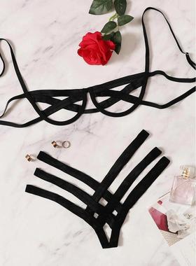 Bondage Harness Lingerie Set Womens Elastic Hollow Out Bra S