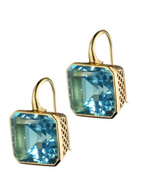 Stylish Square Metal Inlay Sky Blue Rhinestone Earrings Wome