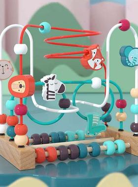 Montessori Baby Toys Wooden Roller Coaster Bead Maze Toddler