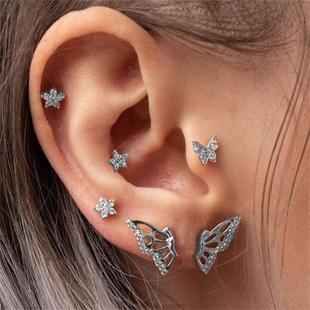 heart butterfly earrings silver ear girl female stud fashion