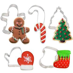 5Pcs Christmas Cookie Cutter Set Gingerbread Man Xmas Tree B
