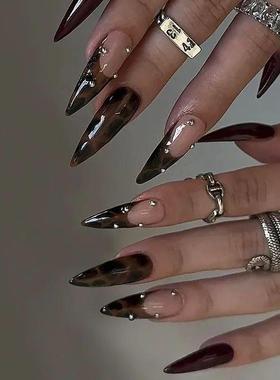 24Pc Leopard Print French False Nails Long Stiletto Press on