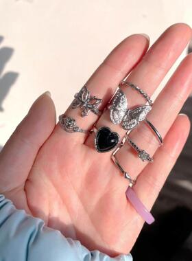Skull Ring set of 7 pieces rings覆古个性夸张骷髅猫头鹰戒指潮