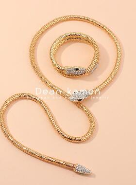 欧美金色蛇水钻项炼蛇形手炼首饰Snake Necklace Bracelet women