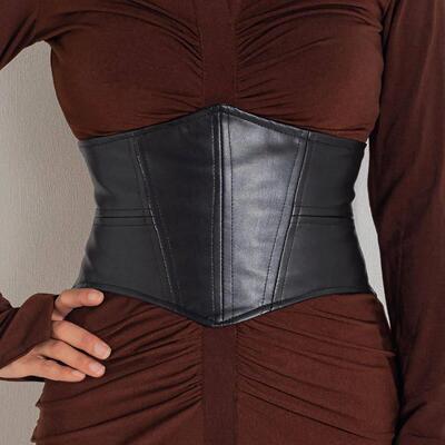 Plus Size Soft Leather Wide Y2K Black Elastic Corset Belt Fe