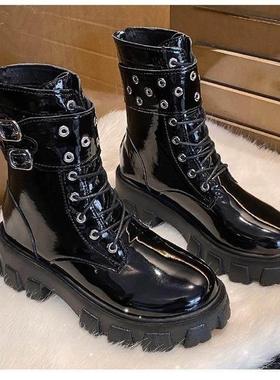 women martin boots plus size 43 拉炼平底扣带女靴马丁靴皮靴