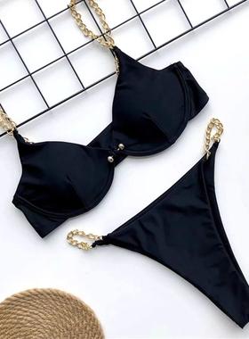 Solid color three-point backless bikini 纯色三点式露背比基尼