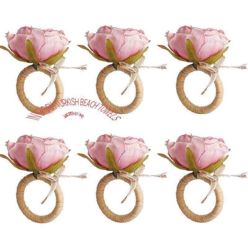 12PACK Pink Peony Flower Napkin Ring粉色花朵餐巾扣西餐口布圈