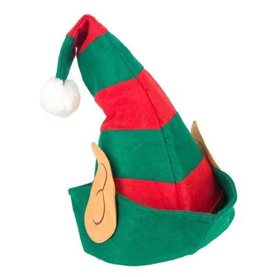 Red Green Striped Hat With White Pom Elf Ears Adults Soft No