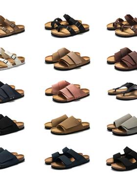 cork slipper夏季防滑软木拖鞋外穿休闲潮皮沙滩鞋男软底水松鞋女