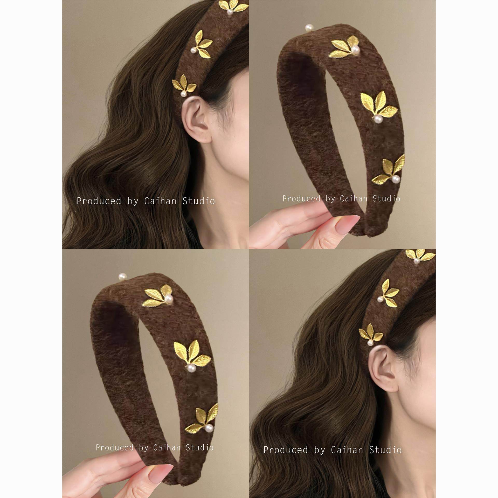 秋棠金叶~复古美拉德毛呢发箍女高级感洋气时尚高颅顶头箍盘发器,饰品/流行首饰/时尚饰品新,发饰,淘宝优惠券,粉丝福利购,淘宝优惠卷