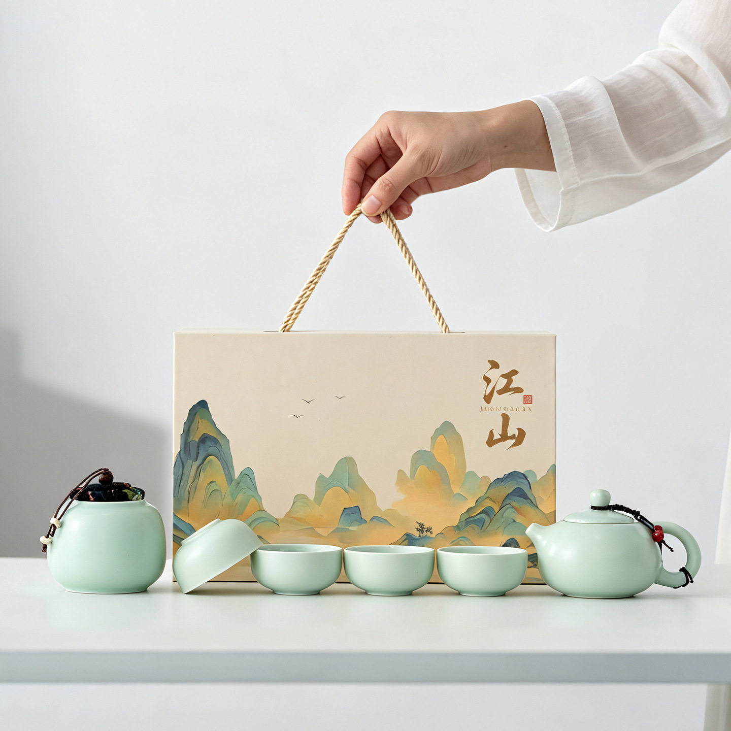 国潮文创功夫茶具礼盒套装陶瓷一壶四杯中秋节活动伴手礼品印logo