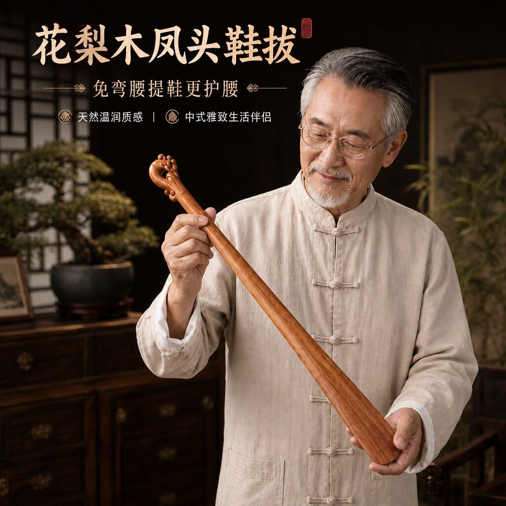 花梨木凤凰头鞋拔子实木长柄提鞋器免弯腰老人辅助穿鞋木质工艺品