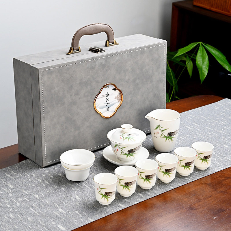 德化白瓷功夫羊脂玉茶具套装家用盖碗礼盒全套玉瓷整套礼品伴手礼
