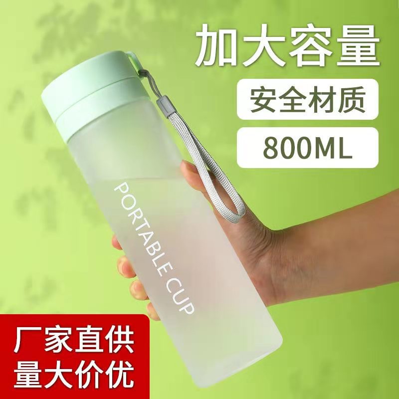 新款户外大容量运动水杯磨砂塑料茶杯子便携提绳塑料杯广告礼品杯