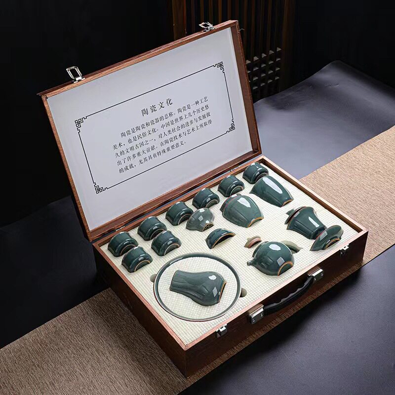 哥窑茶具礼盒套装陶瓷功夫开片侧把茶壶家用高档泡茶器礼品伴手礼