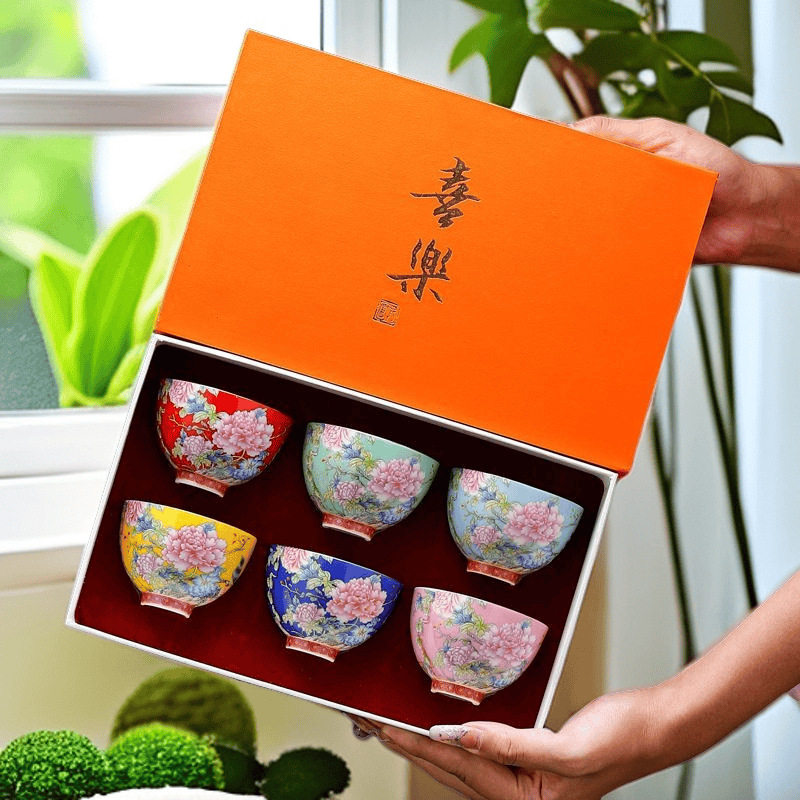 珐琅彩茶杯小六只礼盒装高端女士家用精美功夫品茗杯陶瓷茶具礼品