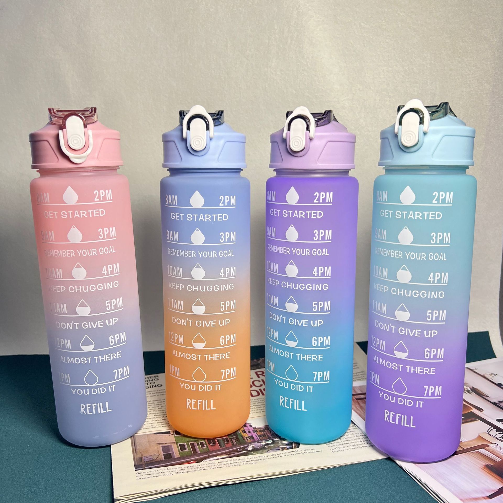 渐变磨砂太空杯跨境亚马逊大容量便携水壶高颜值学生户外塑料