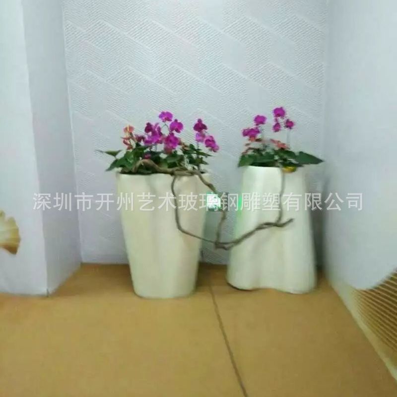 简约玻璃钢花器商场落地大花盆酒店大花缸圆花瓶家居装饰工艺摆件
