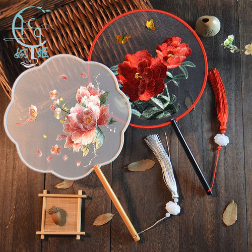 苏绣团扇汉服刺绣古风双面绣扇子